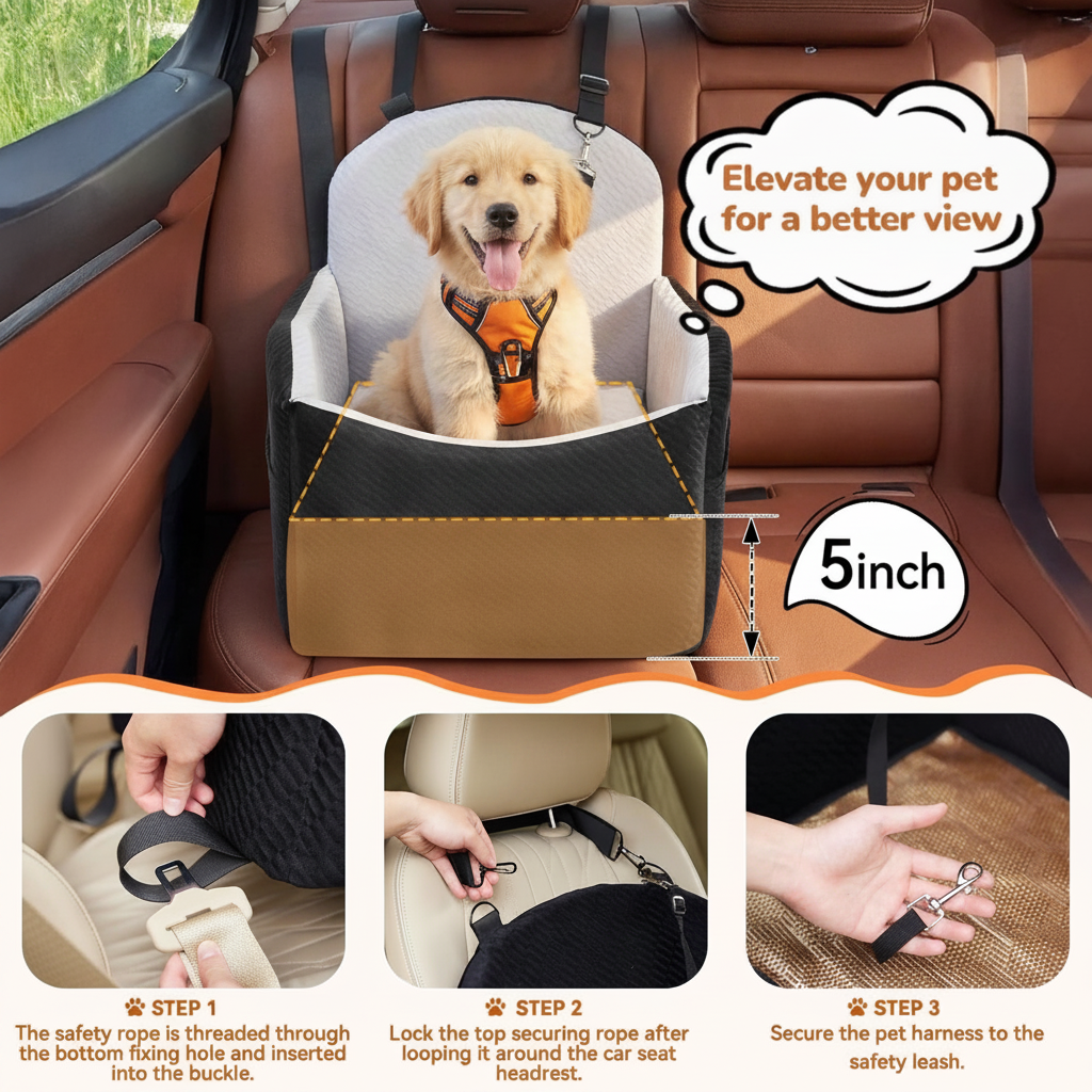 Waterproof Dog Car Seat for Small/Medium Dogs with Storage