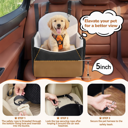 Waterproof Dog Car Seat for Small/Medium Dogs with Storage