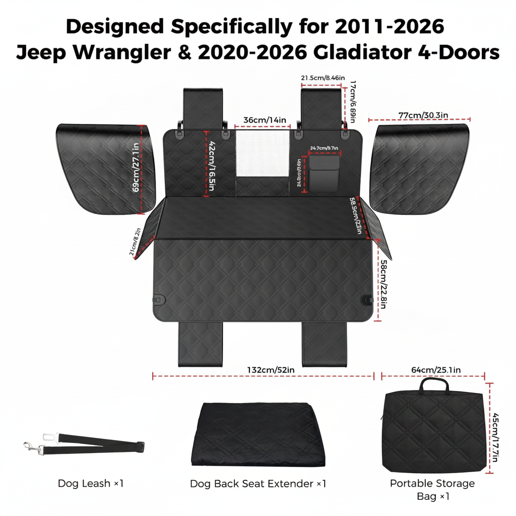 Jeep Wrangler/Gladiator Dog Car Seat Extender Hammock, Waterproof