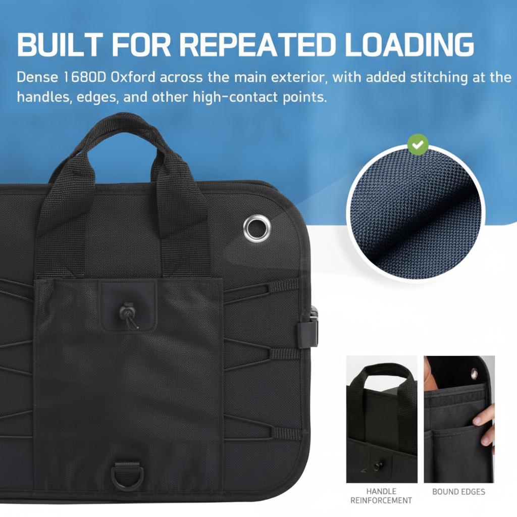 1680D 114L Extra-Large Collapsible Car Trunk Organizer with Lid