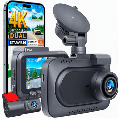 R2-4K Dual Dash Cam, 4K Front & FHD Rear, STARVIS 2, GPS, 5.8GHz Wi-Fi, 128GB Card