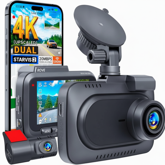 R2-4K Dual Dash Cam, 4K Front & FHD Rear, STARVIS 2, GPS, 5.8GHz Wi-Fi, 128GB Card