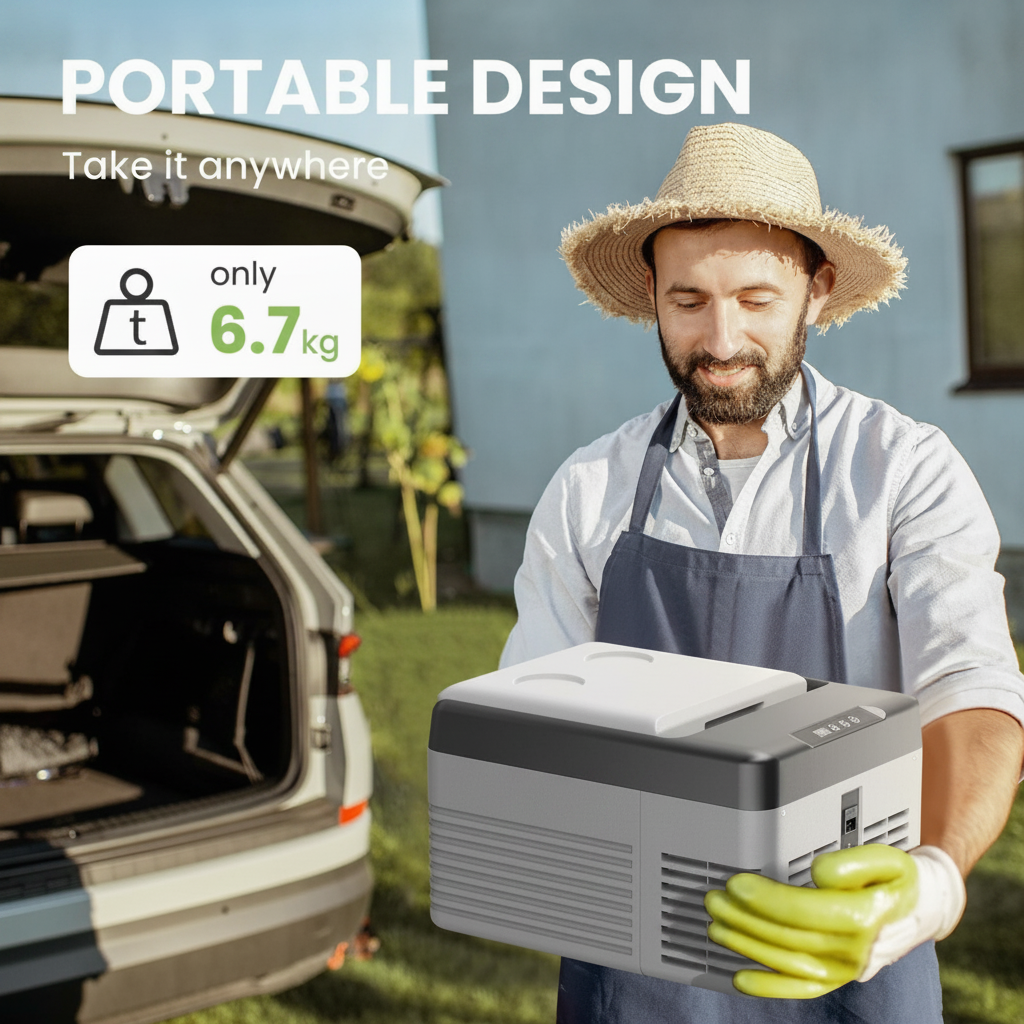 Portable 12V Electric Car Cooler 9L, AC/DC Fridge for Truck, RV, Camping