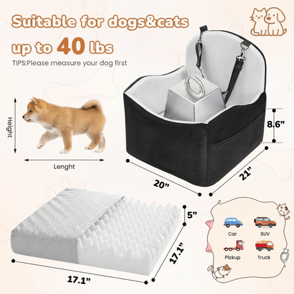 Waterproof Dog Car Seat for Small/Medium Dogs with Storage