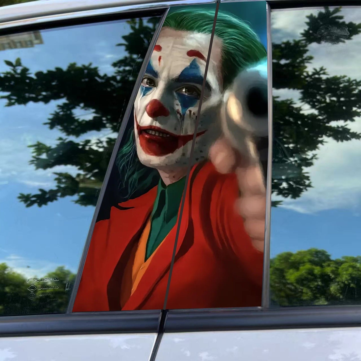 ﻿Joker-Themed Scratchproof PET Car B Pillar Stickers