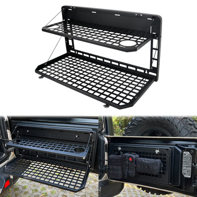2-Tier Tailgate Table Rear Foldable Storage Cargo Rack for 2007-2022 Jeep Wrangler JK&JL