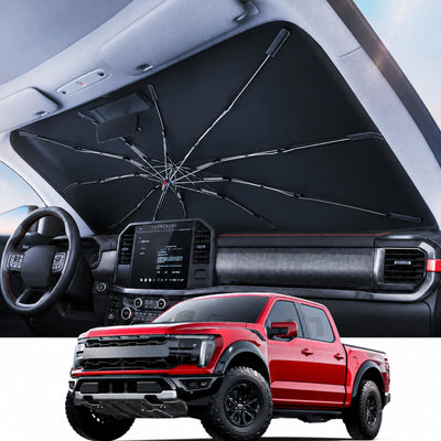 Truck Windshield Umbrella Sun Shade - Ice Crystal Coating, 99.9% UV/Heat Block for F-150/Silverado/Tundra/RAM/Sierra