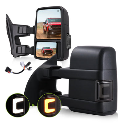 C-type Upgrade Towing Mirrors for 1999-2016 F250 F350 F450 F550 with Power Glass