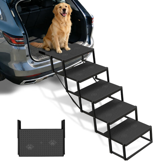 5-Step Dog Car Stairs - Upgraded Load Capacity for Large Dogs, Sturdy Portable Design