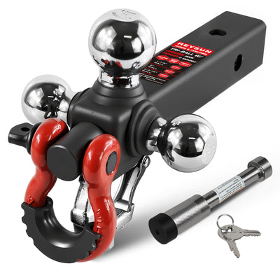 10,000 lb Tri-Ball Mount with Shackle for 2" Hitch - Rotatable Locking, Chrome Balls (1-7/8"/2"/2-5/16")