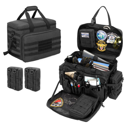 Patrol Bag Law Enforcement, Duty Bag for Police Equipment with 2 Detachable MOLLE Pouches & Laptop Layer (up to 15.6"), Bailout Tactical Organizer for Car Front Seat - OHMU