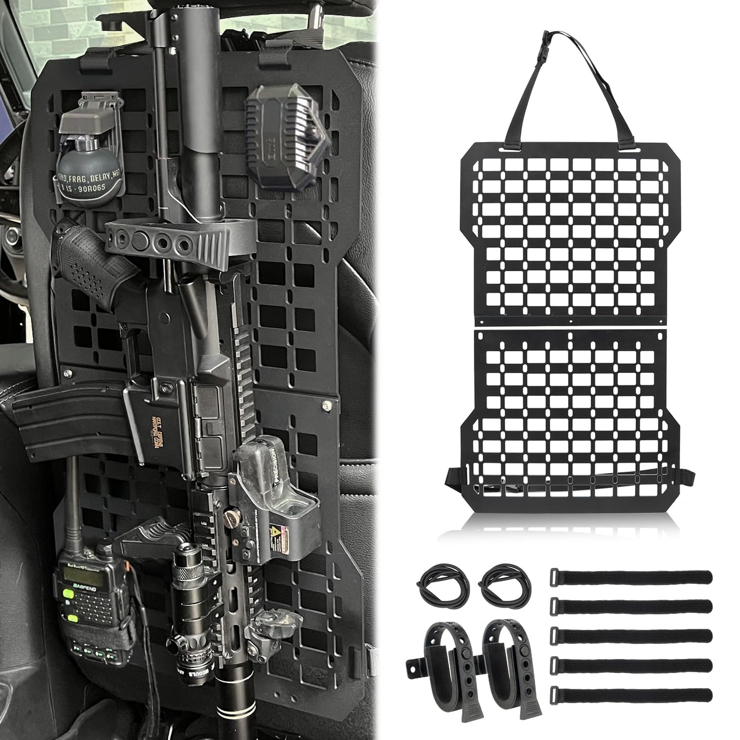 Universal MOLLE Panel for Trucks - Tactical Seat Back Organizer with Gun Mount