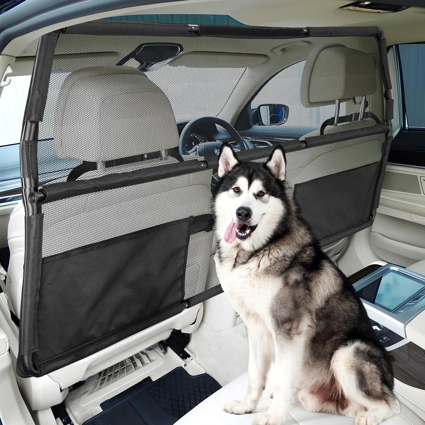 56" SUV/Truck Pet Barrier - See-Through Mesh Dog Divider for Cargo Area