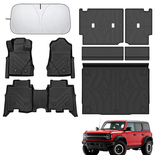 All-Weather Floor Mats for 2021-2025 Ford Bronco 4-Door - Includes Cargo Liner & Windshield Cover