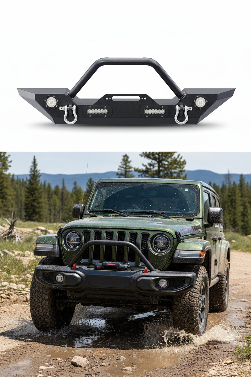 Jeep Wrangler JL/JLU/JT & JK Front Bumper (2007-2025) with Winch Plate & LED Lights