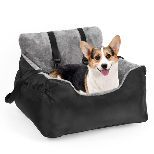 Dog Car Seat with Storage Pockets and Clip-On Leash Portable Car Travel Carrier Bed for Small Dogs