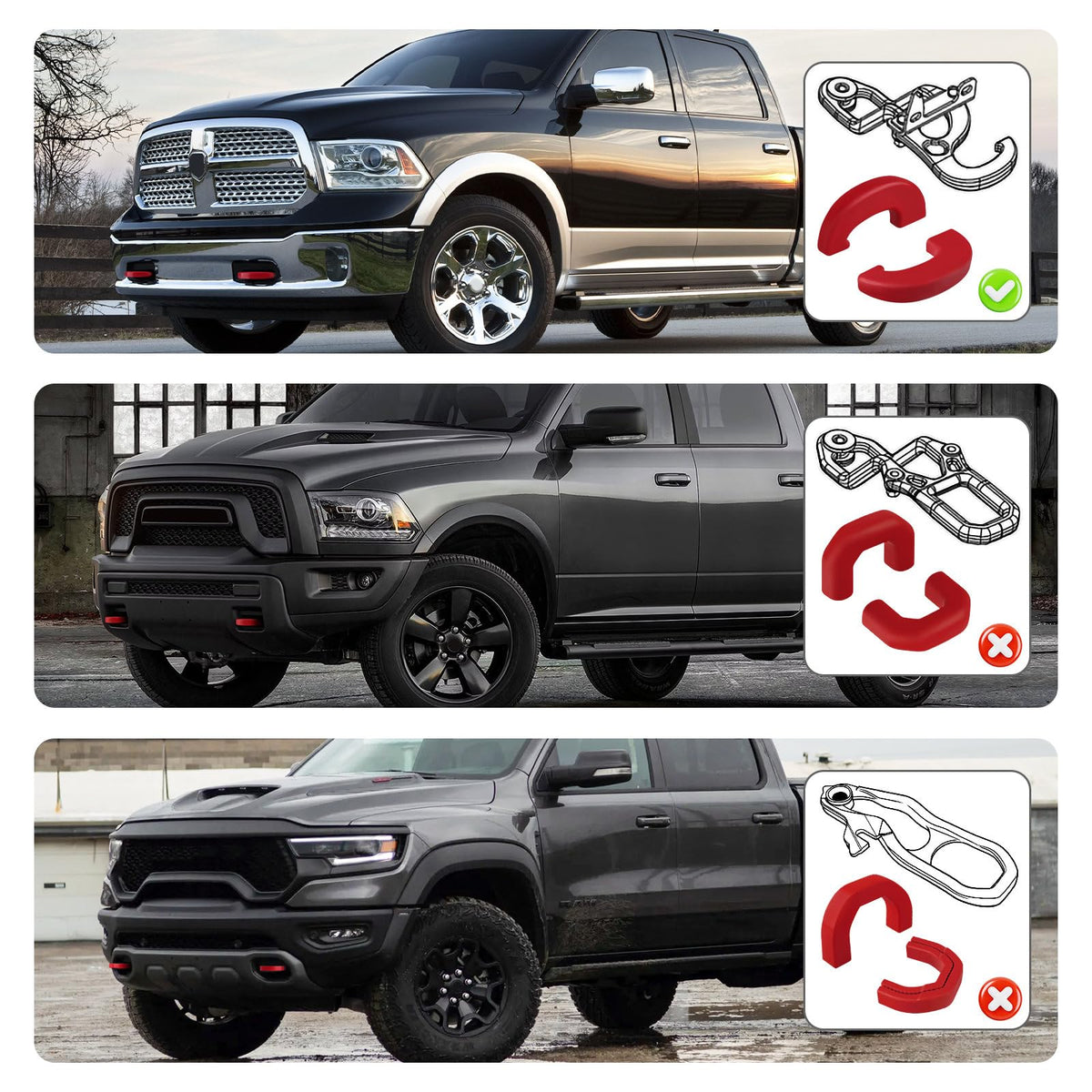 Tow Hook Covers for Dodge RAM 1500 2009-2018/DS Classic 2019-2026 (Not fit Rebel & Warlock)