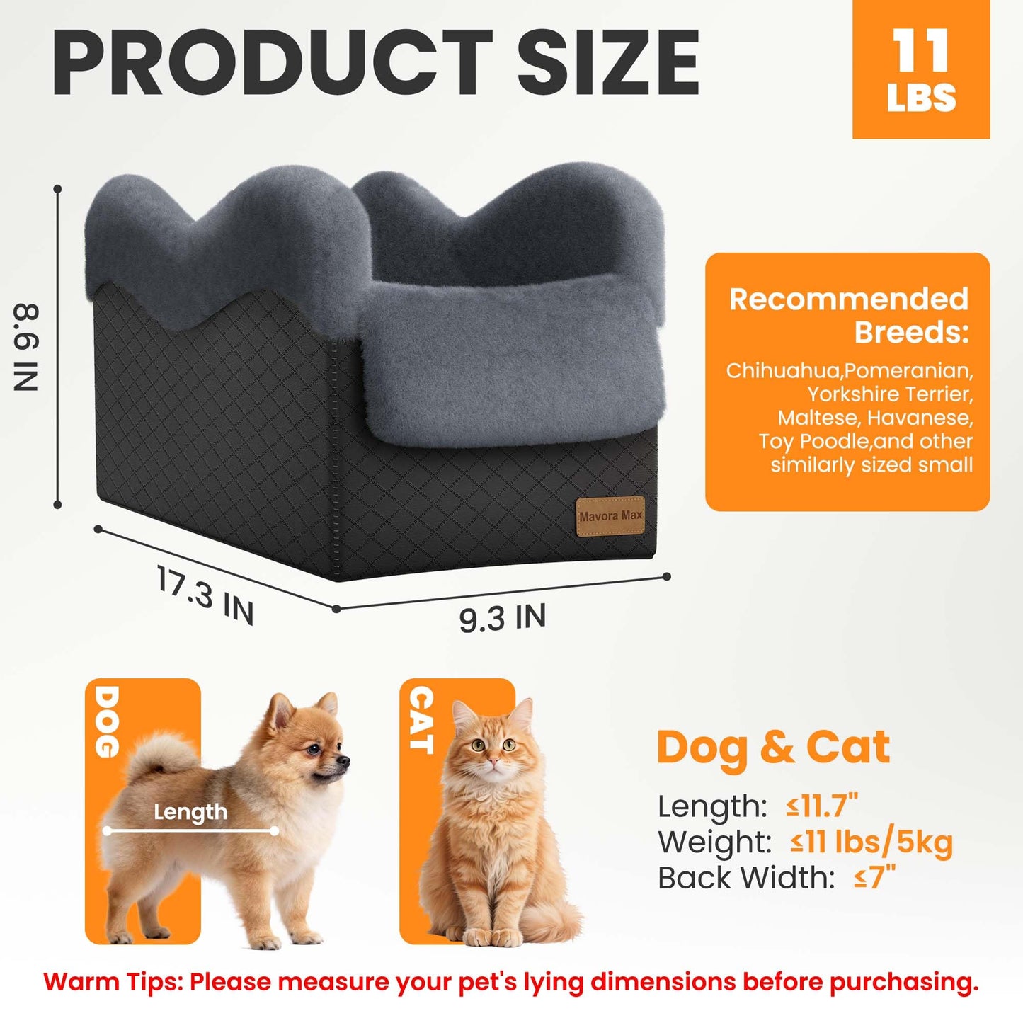 Center Console Dog Car Seat for Small Dogs Under 11lbs, Grey