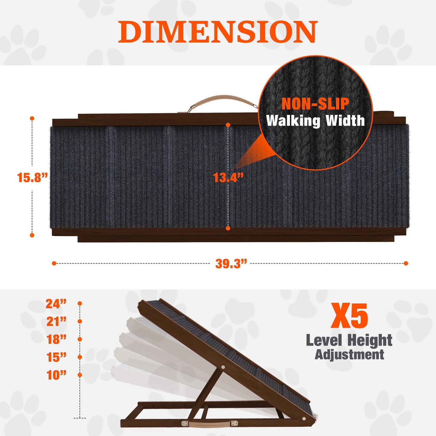 Adjustable Dog Ramp - Foldable Wooden Ramp for Bed, Couch & Car (Medium)