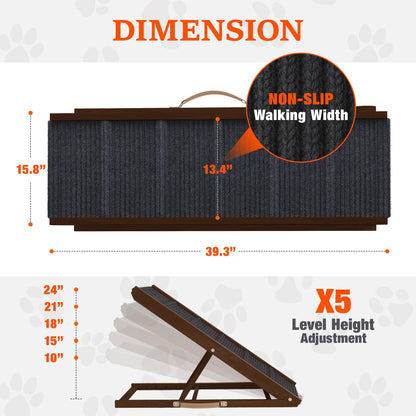 Adjustable Dog Ramp - Foldable Wooden Ramp for Bed, Couch & Car (Medium)