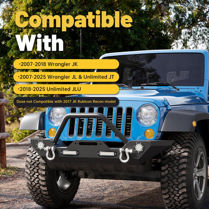 Jeep Wrangler JL/JLU/JT & JK Front Bumper (2007-2025) with Winch Plate & LED Lights