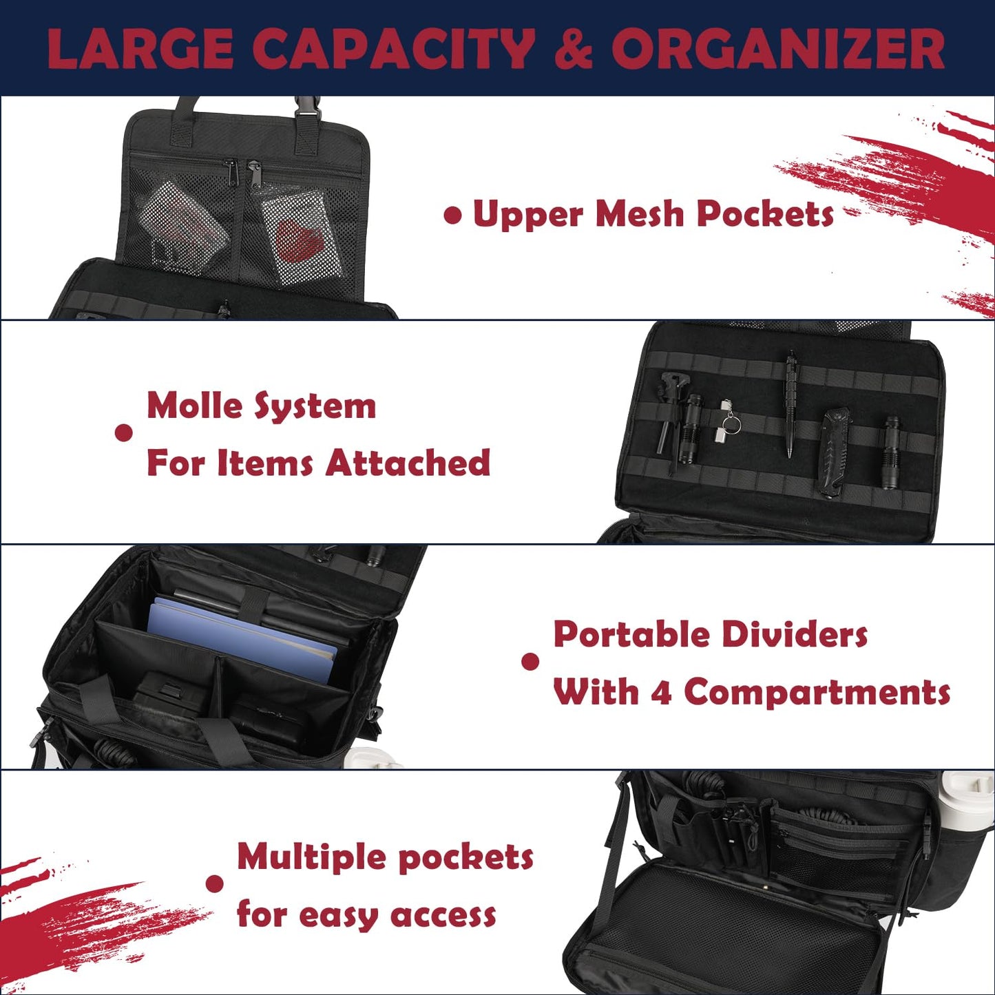 Tactical Patrol Bag - MOLLE Law Enforcement Seat Organizer with Quick-Access Hooks