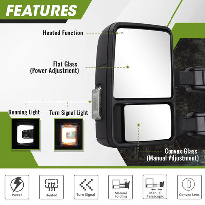 C-type Upgrade Towing Mirrors for 1999-2016 F250 F350 F450 F550 with Power Glass - OHMU