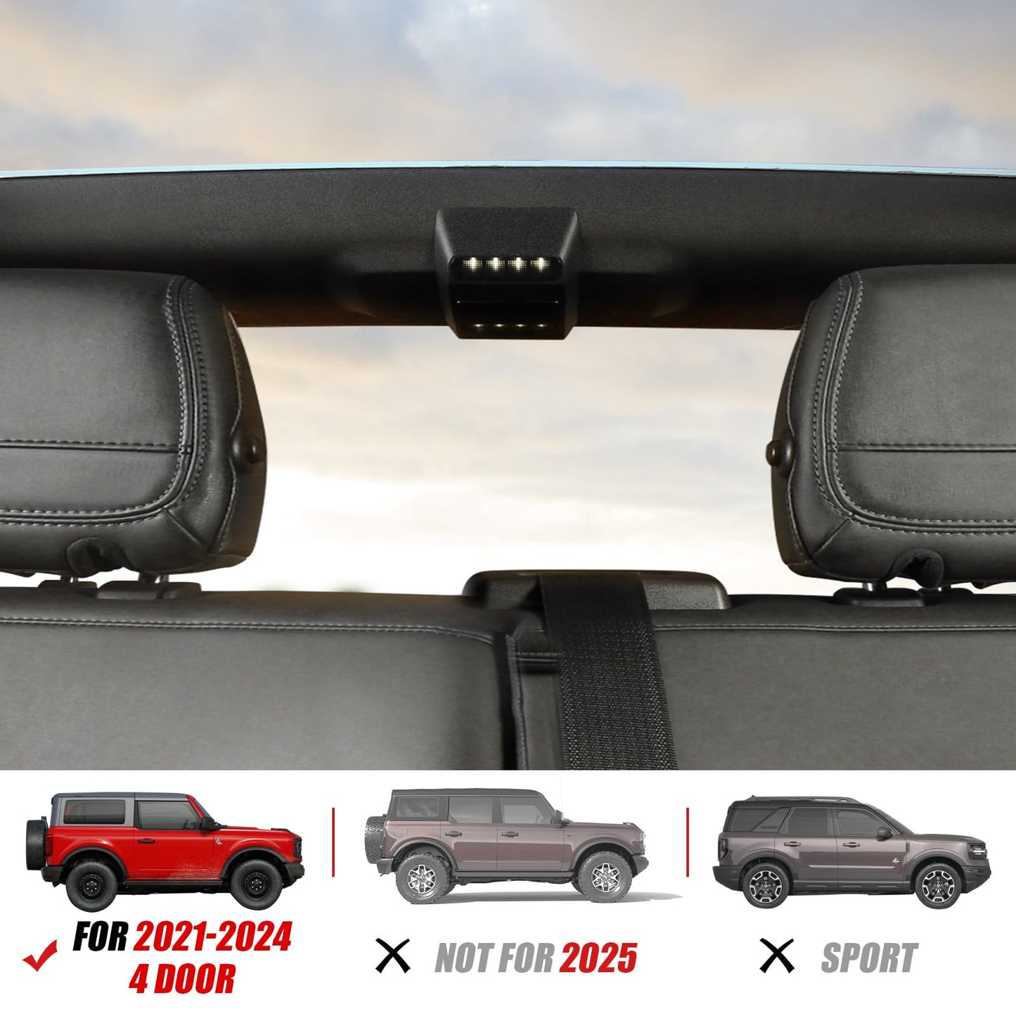 Rear Touch LED Ceiling Lights for 2021-2024 Ford Bronco 4-Door (Excludes 2-Door/2025)