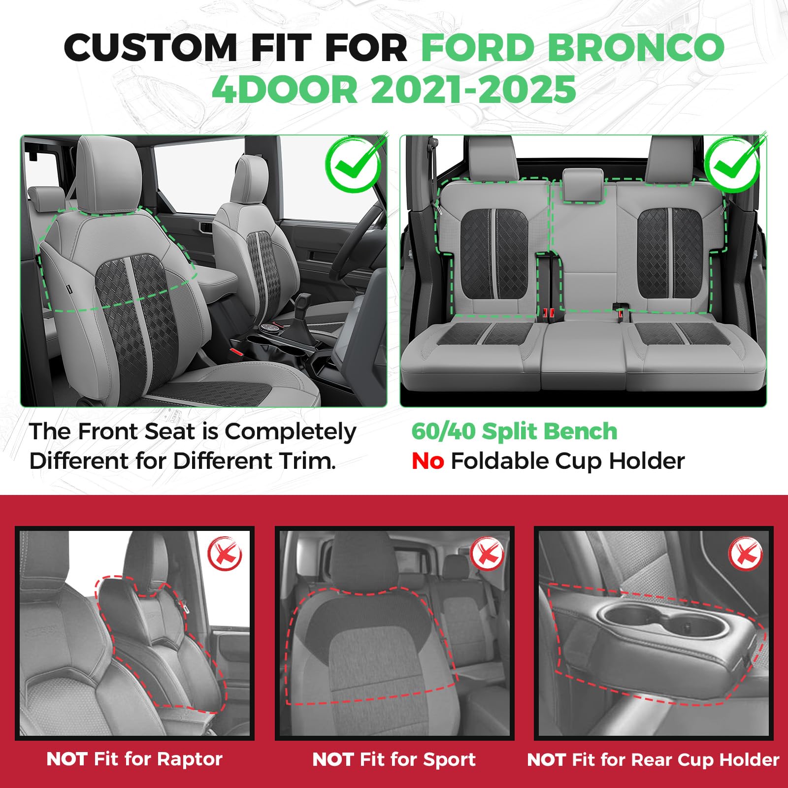 Waterproof Leather Seat Covers For Ford Bronco 4 Door 2021-2025 - OHMU