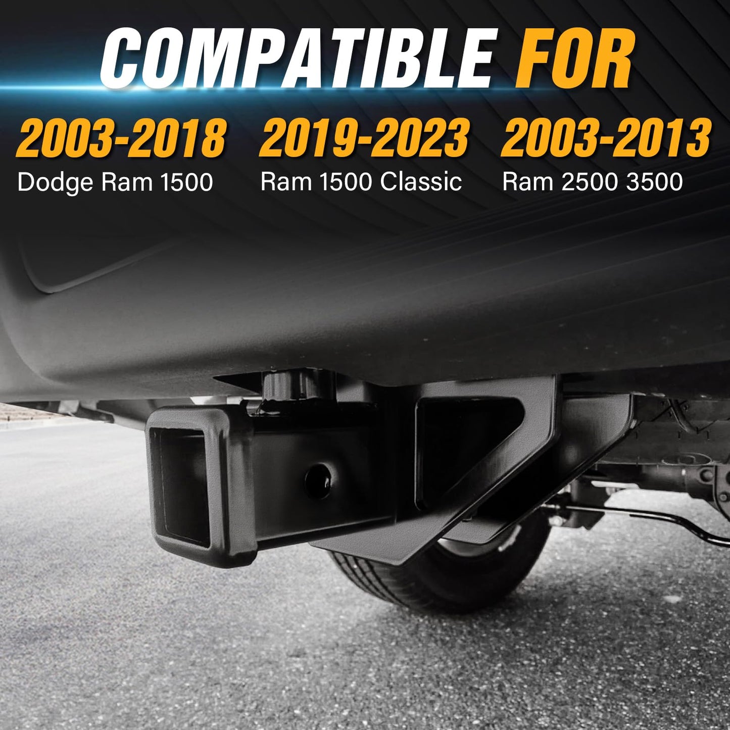2 inch Trailer Hitch Receiver Compatible with 2003-2018 Dodge Ram 1500 & 2019-2023 Ram 1500 Classic & 2003-2013 Ram 2500 3500