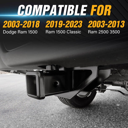 2 inch Trailer Hitch Receiver Compatible with 2003-2018 Dodge Ram 1500 & 2019-2023 Ram 1500 Classic & 2003-2013 Ram 2500 3500