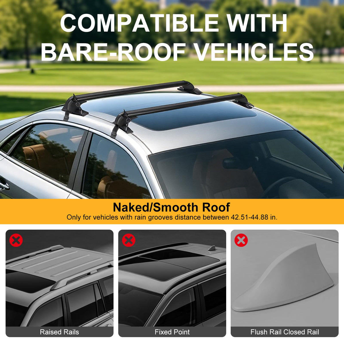 43" Universal Roof Rack Cross Bars for Naked Roofs - 165 lb Capacity, Lockable Aluminum