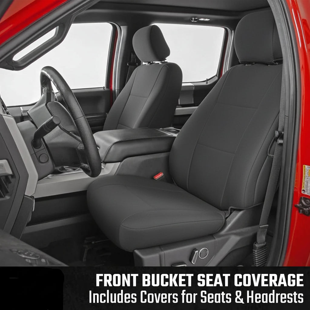 Neoprene Front Seat Covers for 2015-2022 Ford F-150 & 2017-2022 Super Duty (Black)