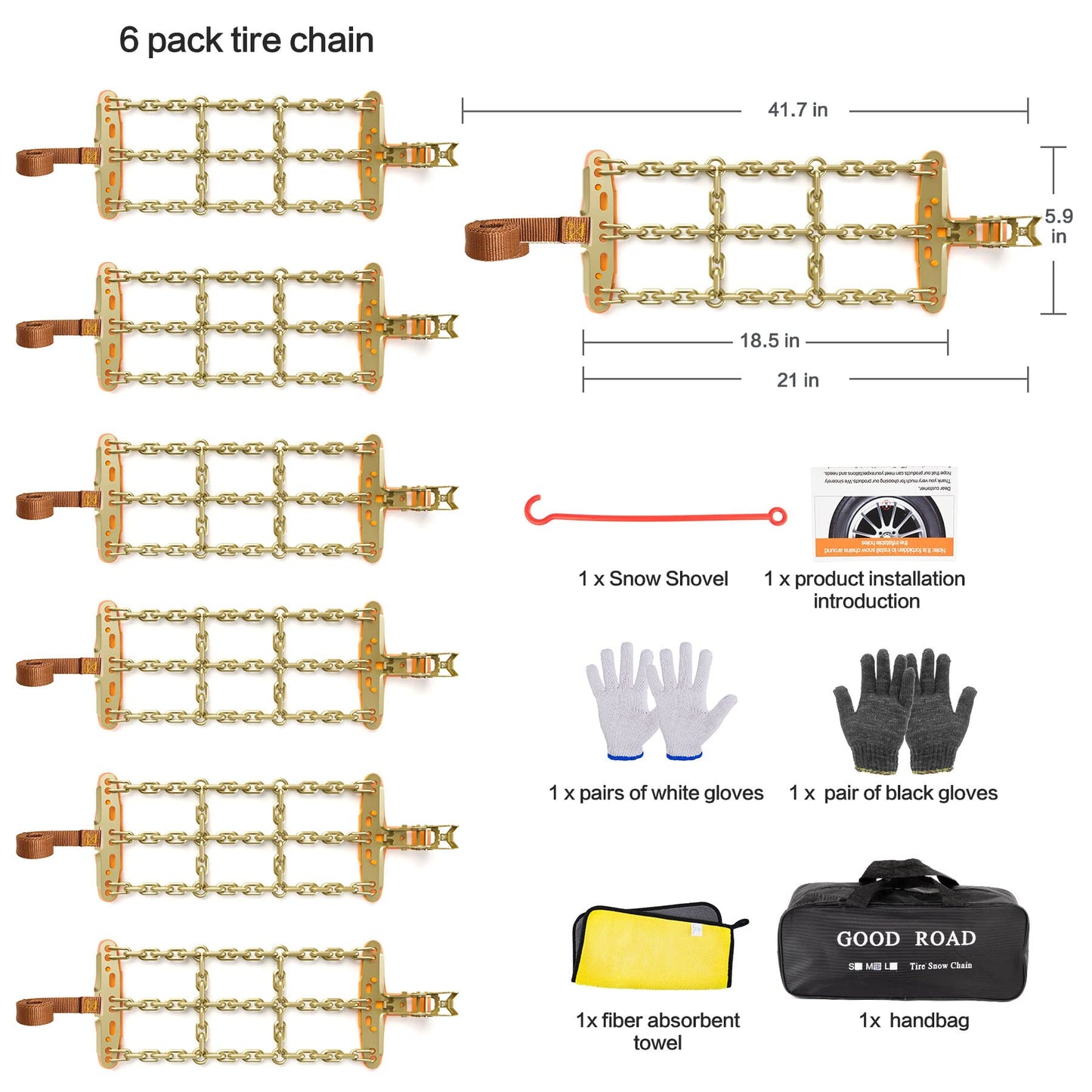 6 Pack Thickened Snow Chains For Truck SUV in Snow, Ice, Sand and Mud