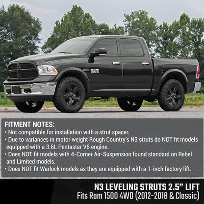 N3 Preloaded Leveling Struts for 2012-2018 Ram 1500 4WD & Classic - 2.5" Front Lift
