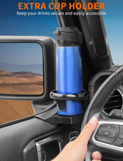 Door Cup Holder (2-PCS) for 2018-Present Jeep Wrangler JL & Gladiator JT - Fits 30 oz Bottles