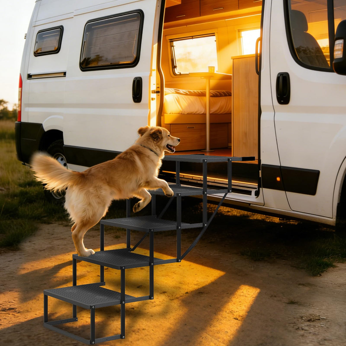 5-Step Dog Car Stairs - Upgraded Load Capacity for Large Dogs, Sturdy Portable Design
