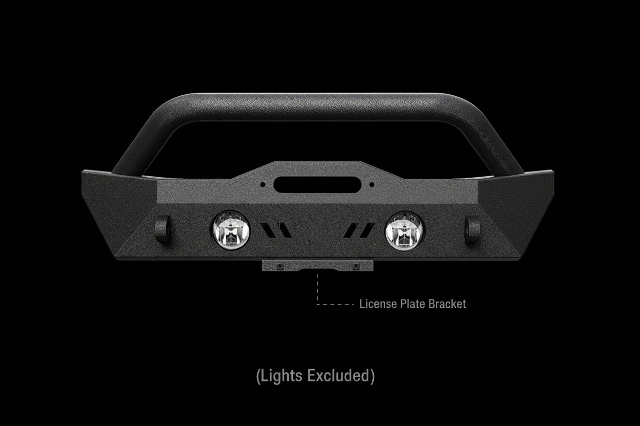 Compact Stubby Front Bumper for Jeep JK/JL/Gladiator - Winch Plate, Textured Black