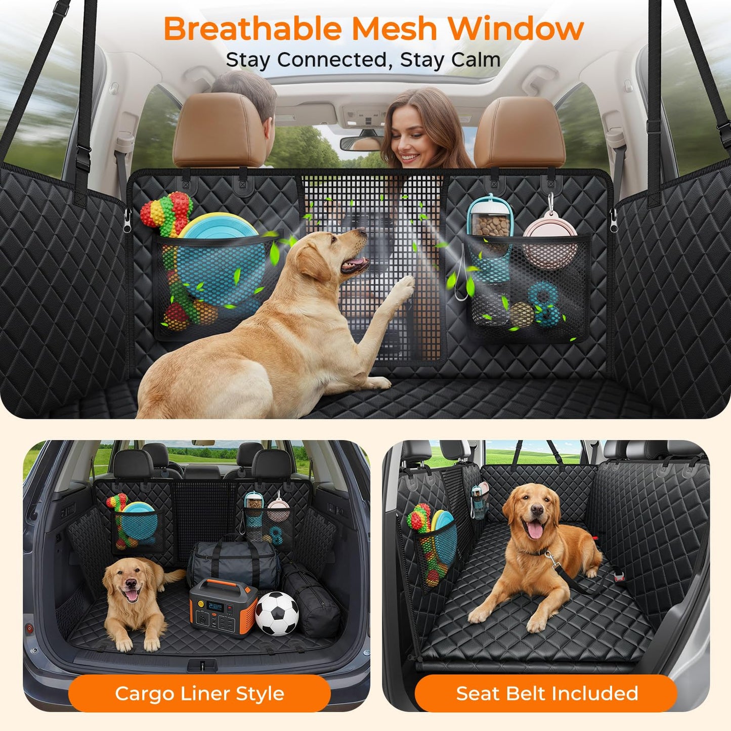 Dog Car Seat Cover for Back Seat with Mesh Window and Storage Pocket for Car SUV