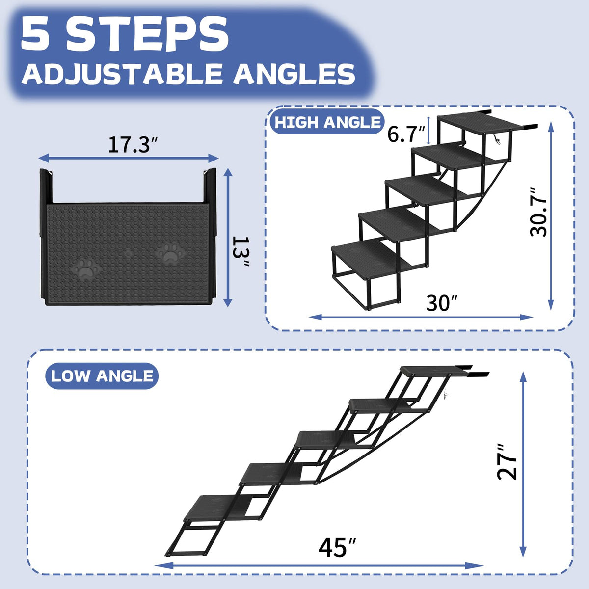 5-Step Dog Car Stairs - Upgraded Load Capacity for Large Dogs, Sturdy Portable Design