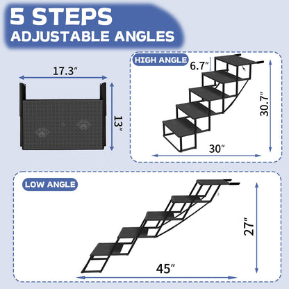 5-Step Dog Car Stairs - Upgraded Load Capacity for Large Dogs, Sturdy Portable Design