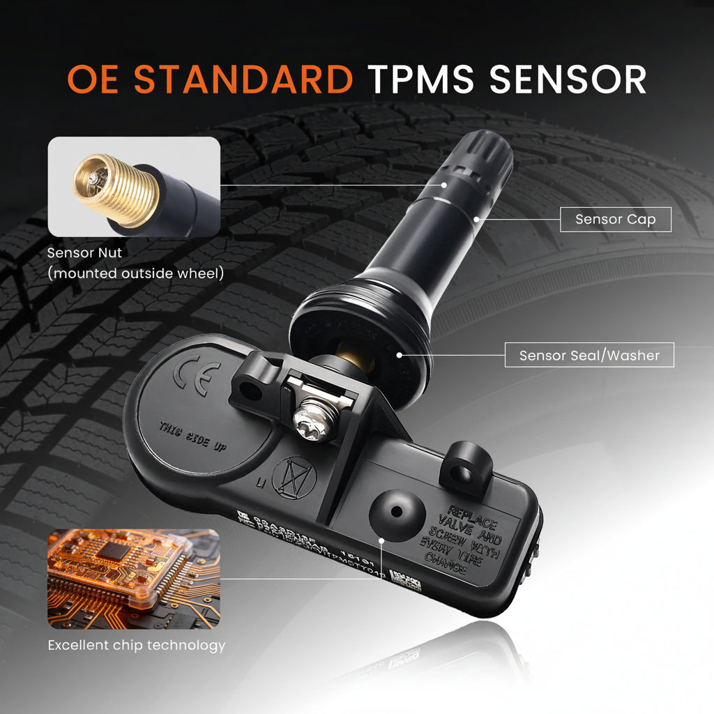 4-PCS 433MHz TPMS Sensor Kit for Jeep Wrangler JK & Dodge Ram/Charger - Replaces 56029398AB/68142397AA
