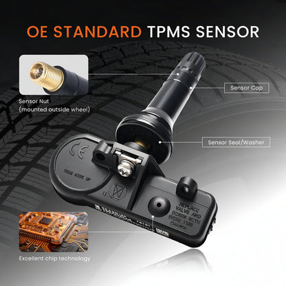 4-PCS 433MHz TPMS Sensor Kit for Jeep Wrangler JK & Dodge Ram/Charger - Replaces 56029398AB/68142397AA