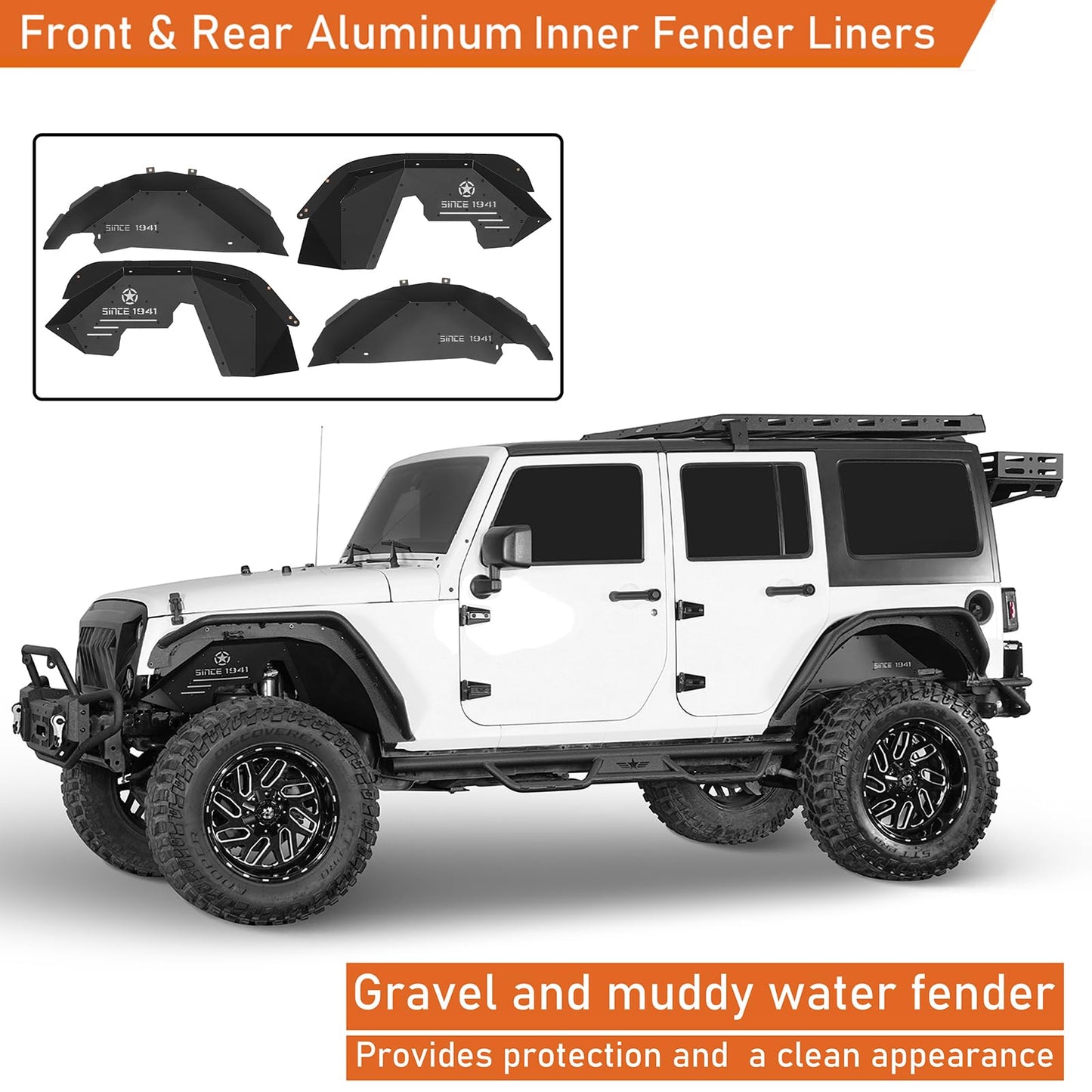 Splash & Mud Guard Liners - 4PC Aluminum Inner Fenders for Jeep JK 2007-2018
