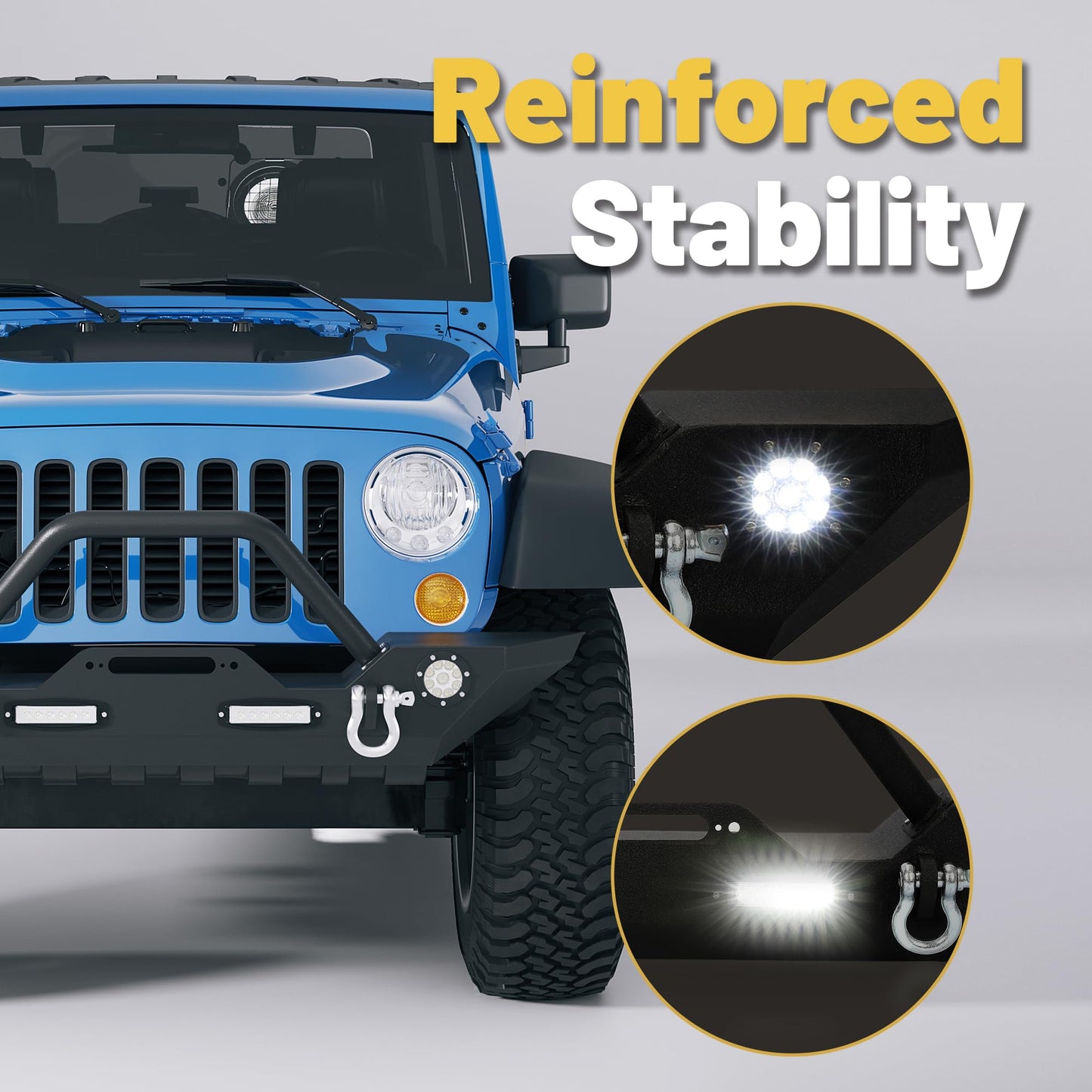 Jeep Wrangler JL/JLU/JT & JK Front Bumper (2007-2025) with Winch Plate & LED Lights