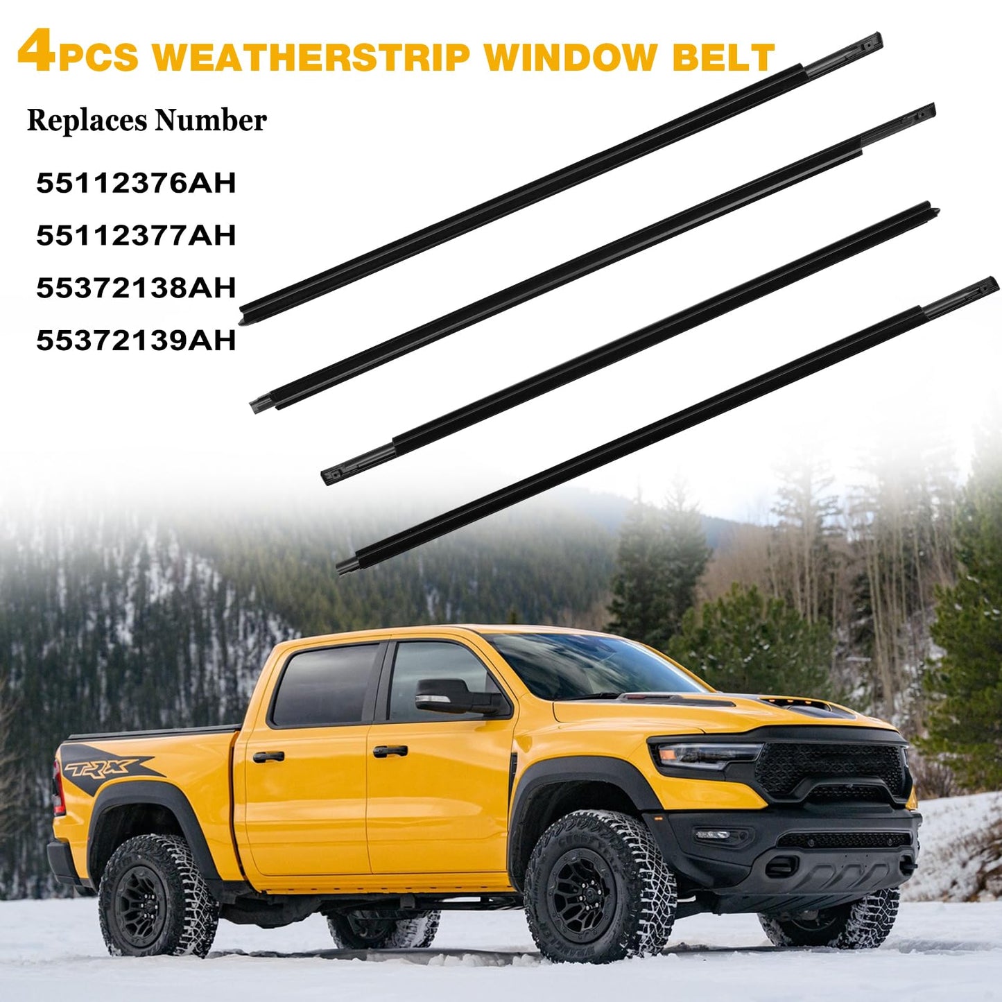 4-PCS Window Weatherstrip Seal Kit for 2009-2023 Dodge Ram Crew Cab - Replaces 55112376AH/55372138AH etc.