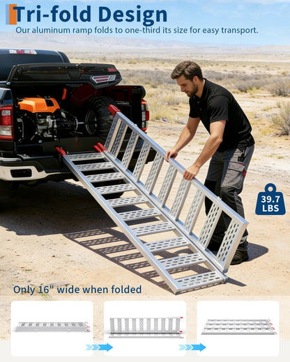 Aluminum Tri-Fold Ramp with Treads—1,500lb Capacity/500lb per Section, 50” W x 76” L