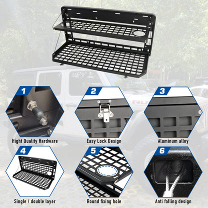 2-Tier Tailgate Table Rear Foldable Storage Cargo Rack for 2007-2022 Jeep Wrangler JK&JL