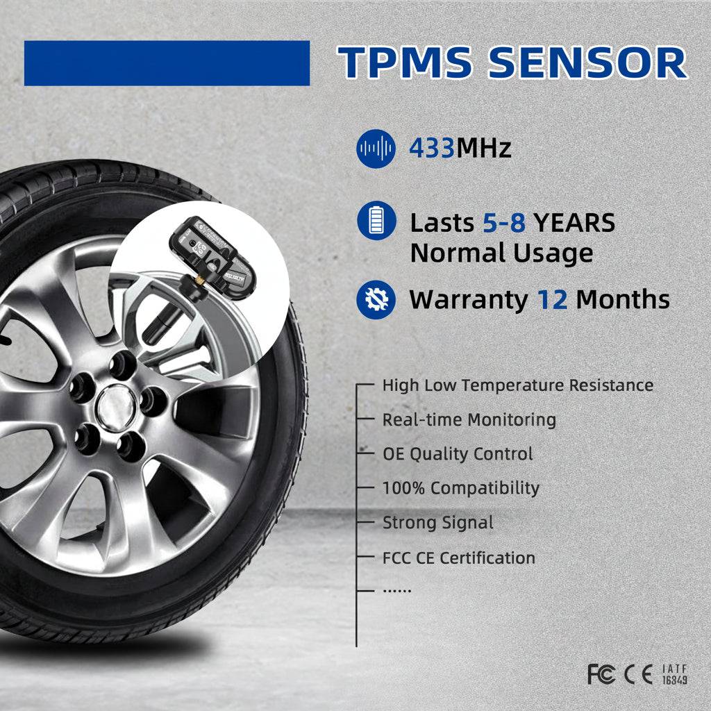 4-PCS TPMS Sensors (433MHz) for 2014-2022 Ram 1500/2500-5500 & Jeep Cherokee - Replaces 68249197AA/68239720AA