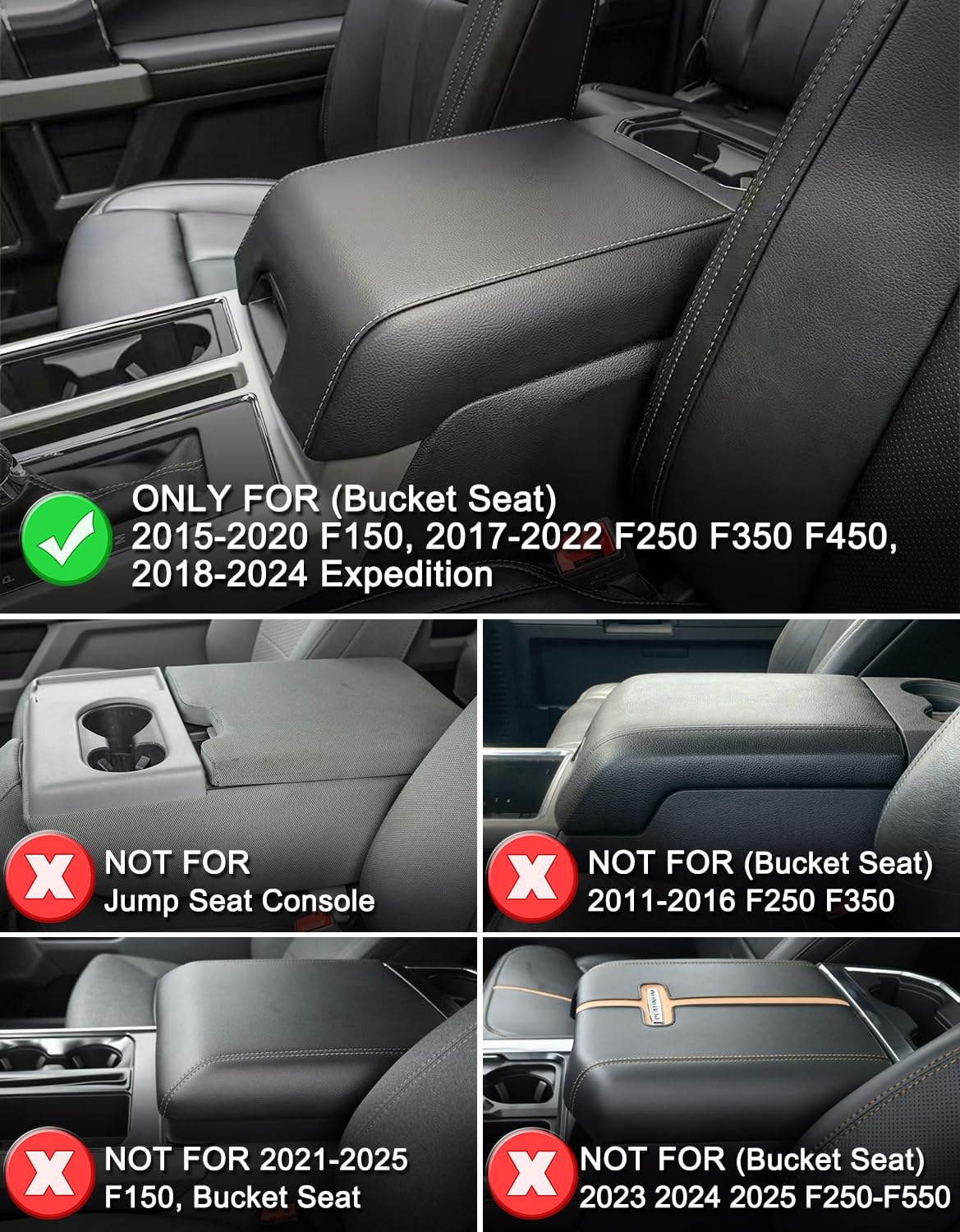 Armrest Cover for 2015-2020 F150, 2017-2022 F250-F550, 2018-2024 Expedition